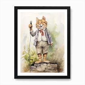 Tiger Illustration Performing Stand Up Comedy Watercolour 4 Art Print