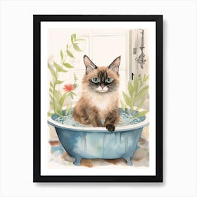 Balinese Cat In Bathtub Botanical Bathroom 4 Art Print