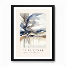 Galerie D'Art Abstract Watercolour Marble Blue And Grey 2 Art Print
