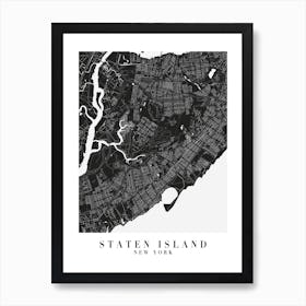 Staten Island New York Minimal Black Mono Street Map  Affiche