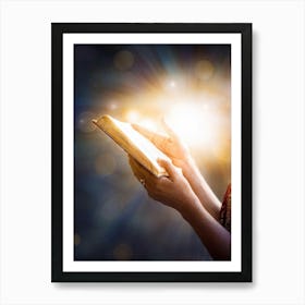 A Hand Gently Holding Open A Holy Bible To Highlight A Passage Surrounded By A Soft Glow That Sugge (5) Art Print