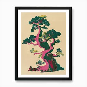 Yew Tree Colourful Illustration 1 Art Print