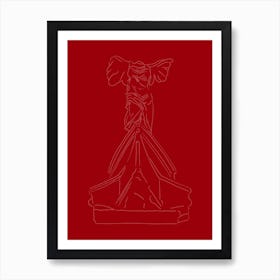 The Winged Victory of Samothrace (The Goddess Nike) Line Drawing - Red & Pink Art Print