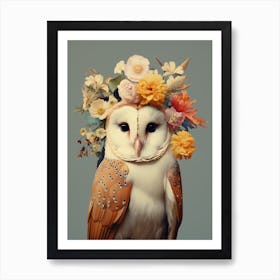 Bird With A Flower Crown Barn Owl 2 Art Print