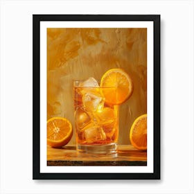 Orange Iced Tea On Wooden Table Art Print