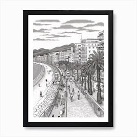 View Of Rio De Janeiro, Brazil Line Art Black And White 8 Art Print