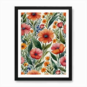 Watercolor Floral Pattern Art Print