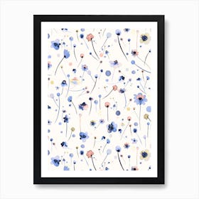 Blue Soft Flowers Art Print