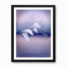 Birds That Fly In Front Of The Moon Art Print