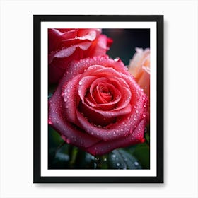 Dew Kissed Passionate Rose Bouquet In Extreme Close Up Perfect For A Nostalgic Postcard Hints Of Art Print