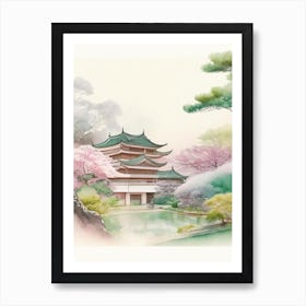 Adachi Museum Of Art, Japan Pastel Watercolour Art Print