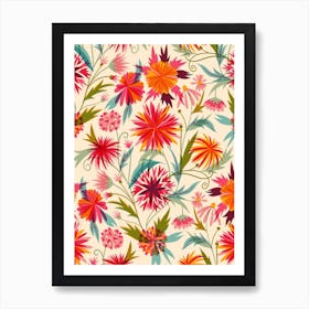 Screen Print Zinnia Dahlia Florals Art Print