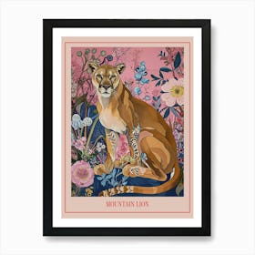 Floral Animal Painting Mountain Lion 3 Poster Art Print