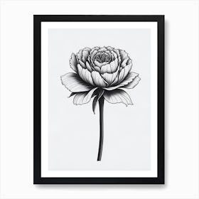 A Carnation In Black White Line Art Vertical Composition 39 Art Print