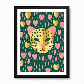 Leopard Heart Pink Gold & Green Art Print
