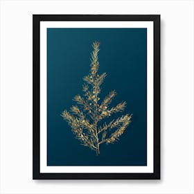 Vintage Sea Asparagus Botanical in Gold on Teal Blue Art Print