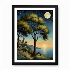 William Morris Moonlight By The Sea Art Print