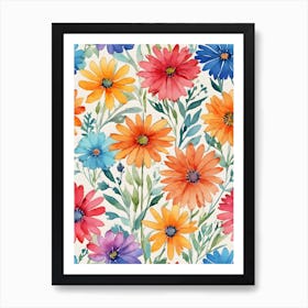 Watercolor Flowers Seamless Pattern Art Print