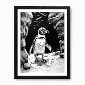 African Penguin Exploring Underwater Caves 3 Art Print
