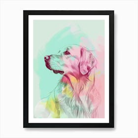 Pastel Watercolour Golden Retriever Line Illustration 3 Art Print