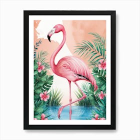 Flamingo In The Water Art Print