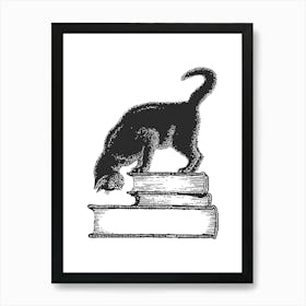 Black Cat On Books Poster