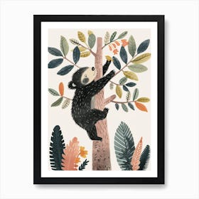 Sloth Bear Cub Climbing A Tree Storybook Illustration 2 Art Print
