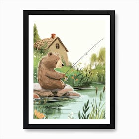 Sloth Bear Fishing In A Stream Storybook Illustration 1 Art Print