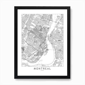 Montreal White Map Art Print