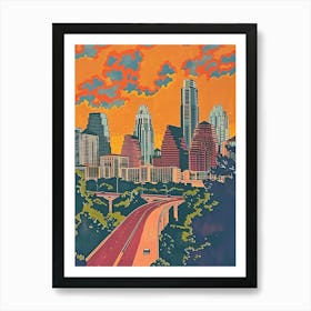 The Domain Austin Texas Colourful Blockprint 2 Art Print