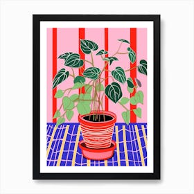 Pink And Red Plant Illustration Rubber Plant Tineke Ficus 5 Art Print