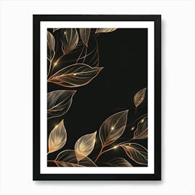 Gold Leaves On Black Background 1 Art Print