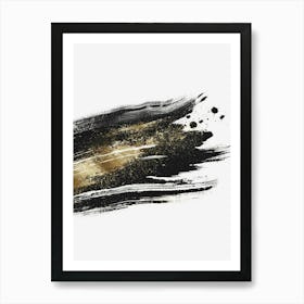 Black And Gold Brush Strokes 23 Art Print