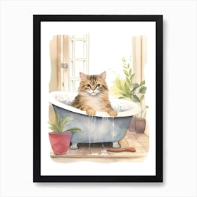 Ragamuffin Cat In Bathtub Botanical Bathroom 3 Art Print