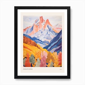 Annapurna Nepal 2 Colourful Mountain Illustration Poster Art Print