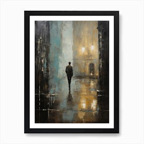 Man Walking In Rain Art Print