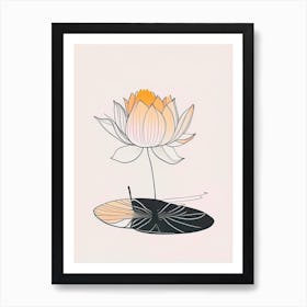 Blooming Lotus Flower In Pond Minimal Line Drawing 4 Art Print