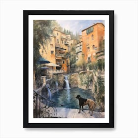 Painting Of A Dog In Tivoli Gardens, Italy In The Style Of Watercolour 01 Art Print