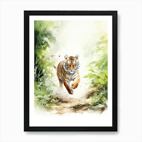 Tiger Illustration Running Watercolour 3 Art Print