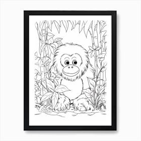 Line Art Jungle Animal Bornean Orangutan 3 Art Print