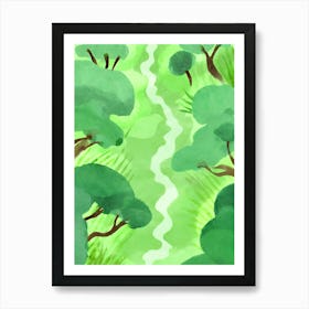 Watercolor Of A Forest green Art Print