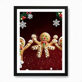 Gingerbread Men Clutching Hands Encircled By Glistening Gumdrops And Twisted Candy Canes With A Sh Art Print