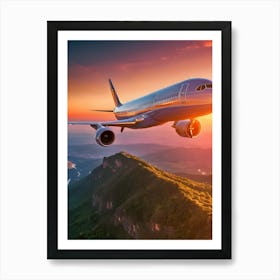 Jumbo Jet Flying Over Mountains - Reimagined Póster