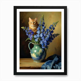 Cat In Blue Vase Art Print