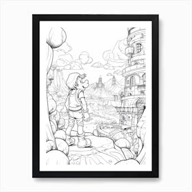 The Land Of The Giants (Gulliver Mickey Fantasy Inspired Line Art 2 Art Print