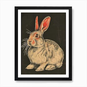 English Angora Blockprint Rabbit Illustration 1 Art Print