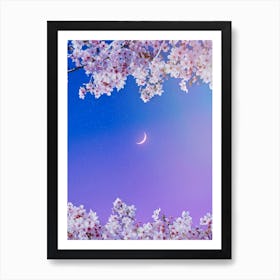 Aesthetic Flowers Crescent Moon Art Print