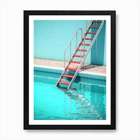 Swimming Pool Red Stair Art Print