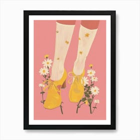 Woman Yellow Shoes With Flowers 2 Art Print