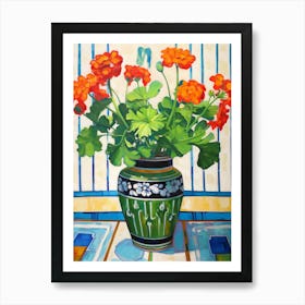Flowers In A Vase Still Life Painting Geranium 3 Art Print